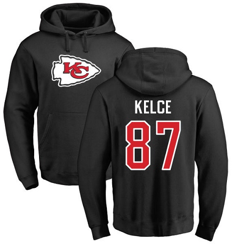 Men Kansas City Chiefs #87 Kelce Travis Black Name and Number Logo Pullover Hoodie